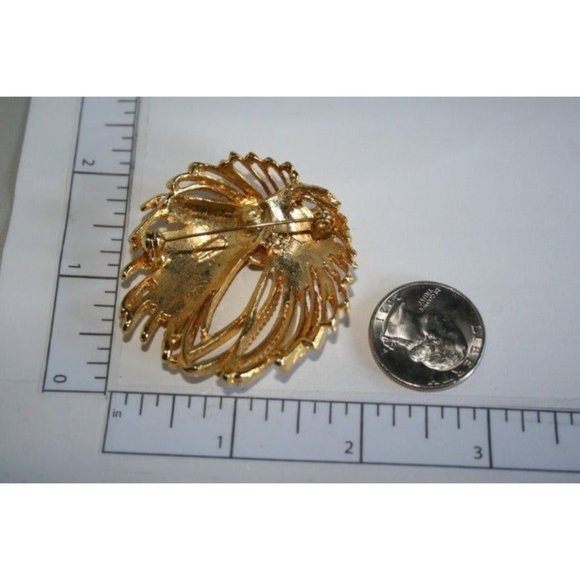 Vintage 1970's Textured Brushed Gold Tone Brooch Pin Costume Estate Jewelry - Picture 8 of 8